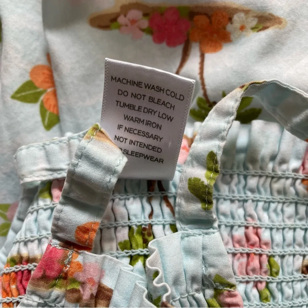 Gymboree Hula Baby Blue Smocked Tropical Flower Dress Size 12-18 months
